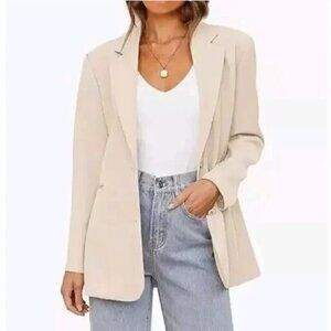MEROKEETY Casual Blazer Long Sleeve Lapel Open Front Double Button - Apricot